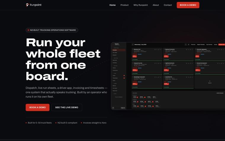 Runpoint — Trucking software website built with Pubd