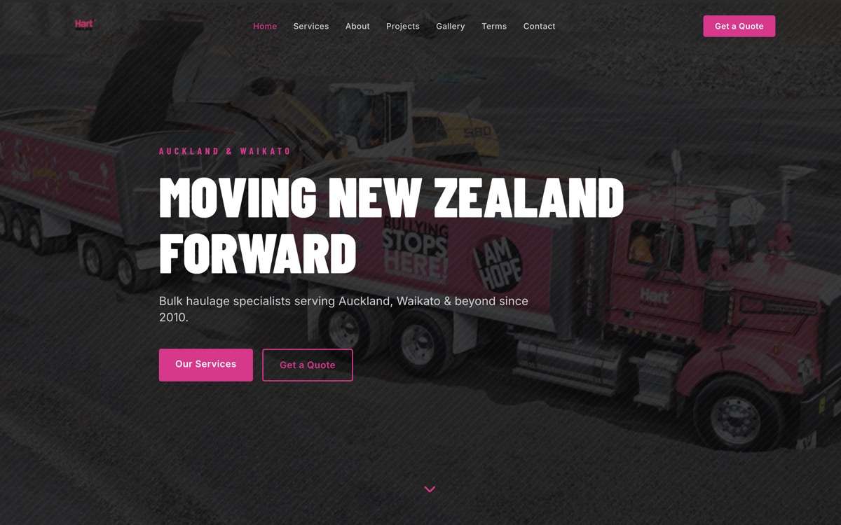 Hart Haulage — Transport website built with Pubd