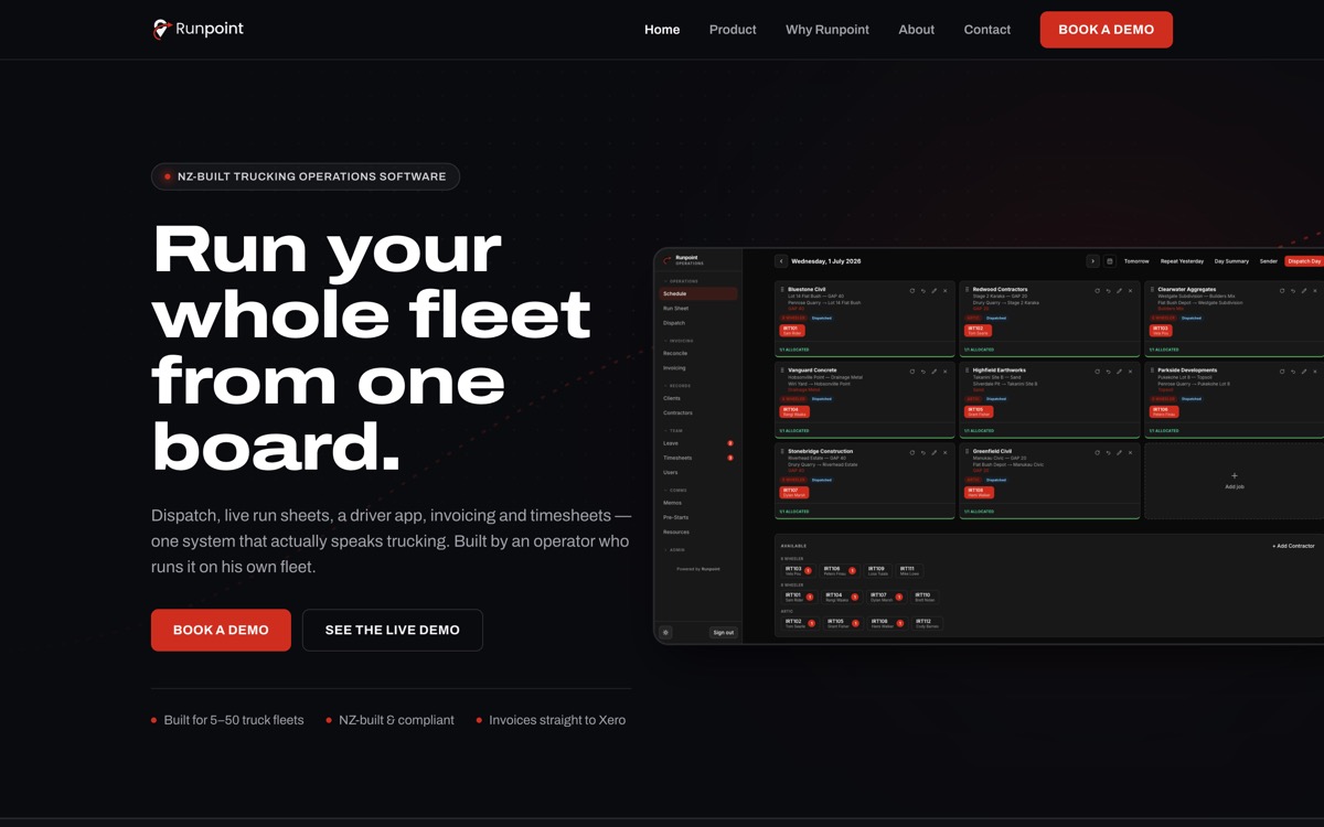 Runpoint — Trucking software website built with Pubd