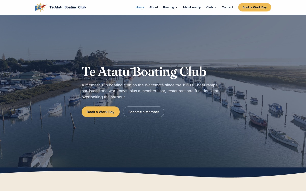 Te Atatū Boating Club — Members club website built with Pubd
